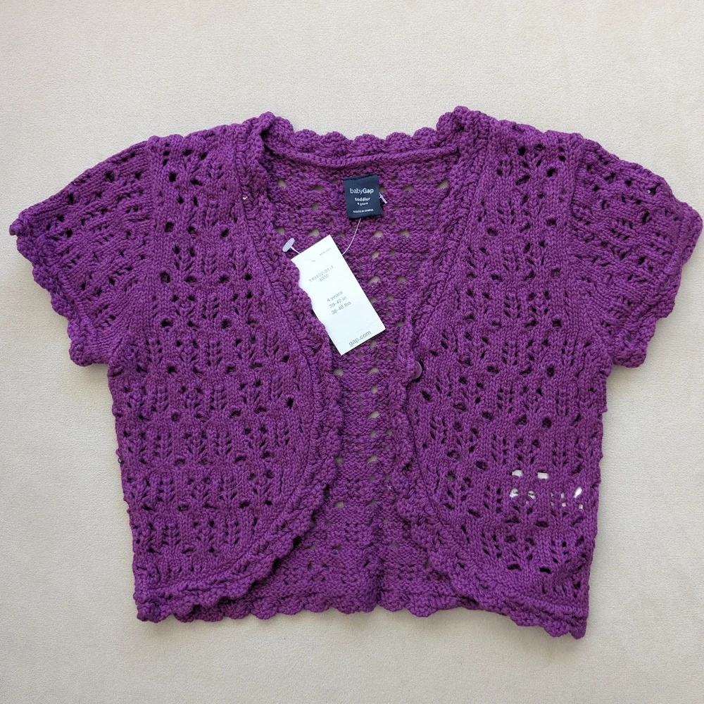 NWT GAP Purple Crochet Cardigan - 4T